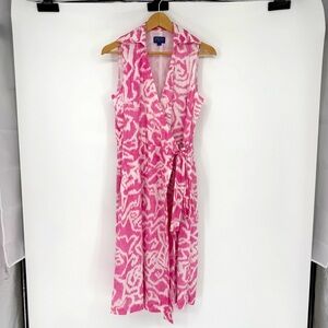 Pendleton Women’s‎ Wrap Dress Size 4 Pink White Ikat Midi V-Neck Spring